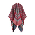 Damen Wrap Pashmina Poncho Cape Wollähnlicher Schal Wendbares Design Lange Strickjacke Ruana